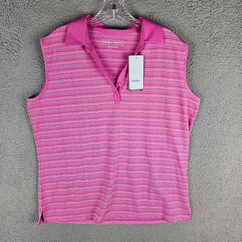 Lady Hagen Polo Tank Women XL Pink Amble SLVS Polo Golf Collared Sleeveless Top